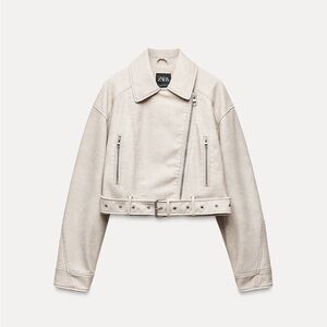 Zara Women’s Off White Cropped Faux Leather Jacket